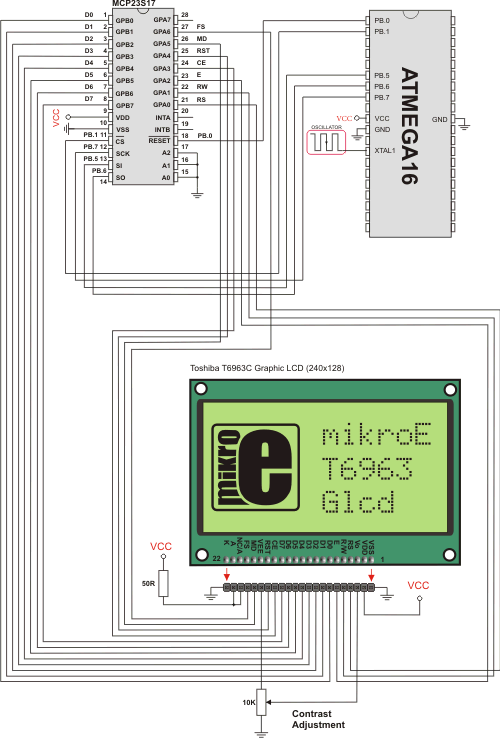 SPI T6963C Glcd HW connection