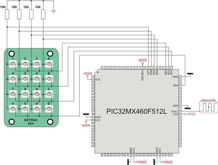 4x4 Keypad connection scheme