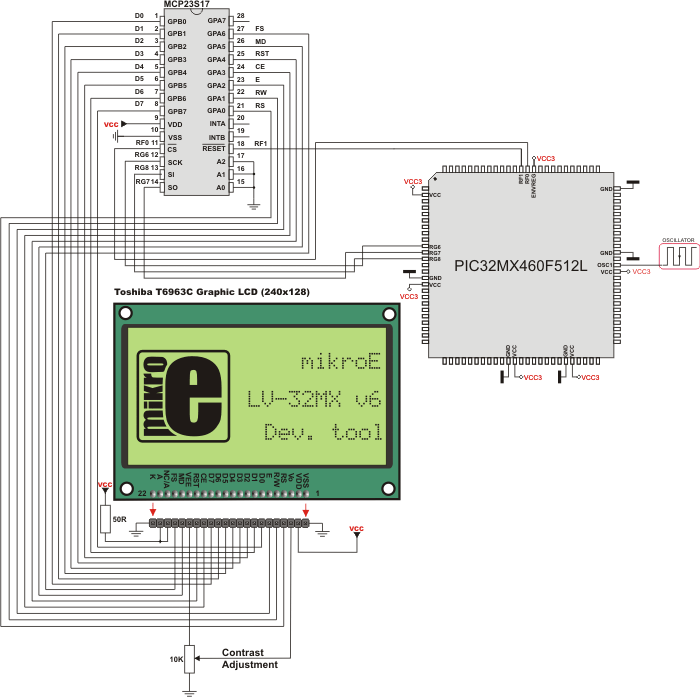 SPI T6963C Glcd HW connection